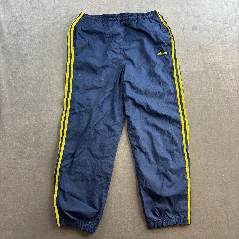 Adidas Track Pants Navy Yellow Stripe Windbreaker Joggers Mens Medium